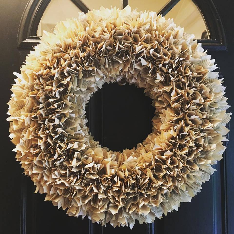 Wreath made from book pages