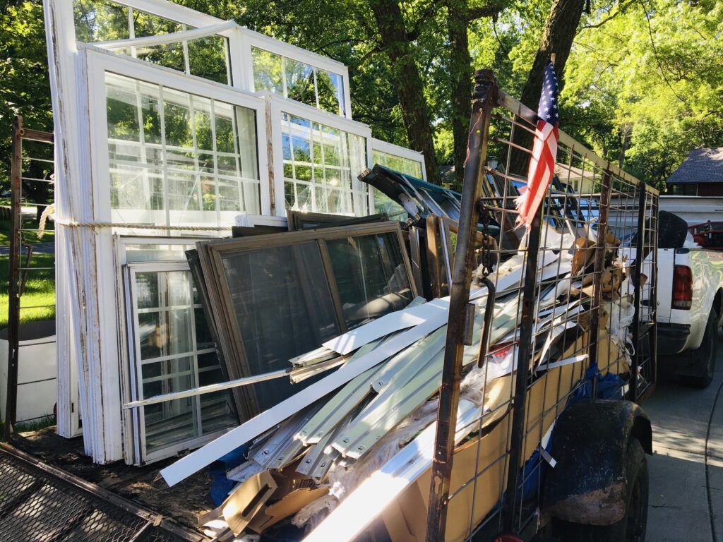 Flatbed trailer full of windows