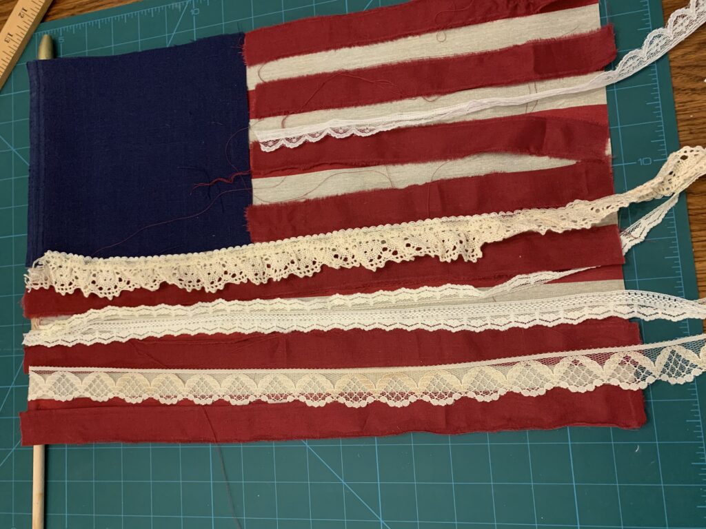 Scrap and lace flag layed out